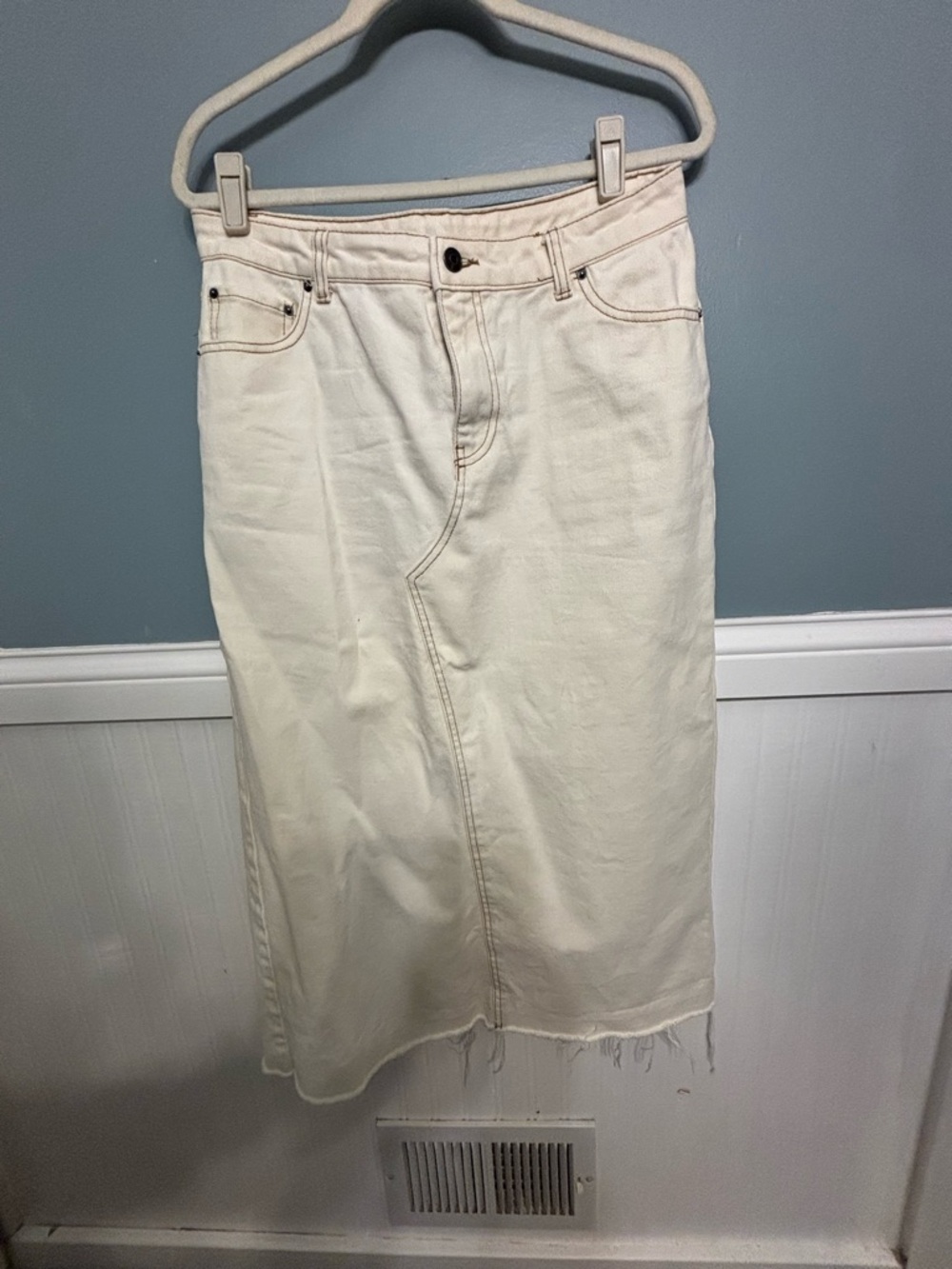 Women’s Cream Midi Denim Skirt - Classic High-Waist Style